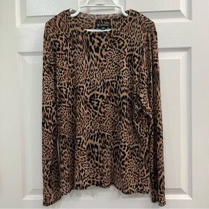 INC International Concepts Black Brown Leopard Stretch Womens Blouse Shirt Top